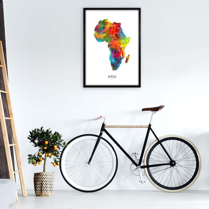 Africa Watercolour Map Art Print by Michael Tompsett A1 White Frame