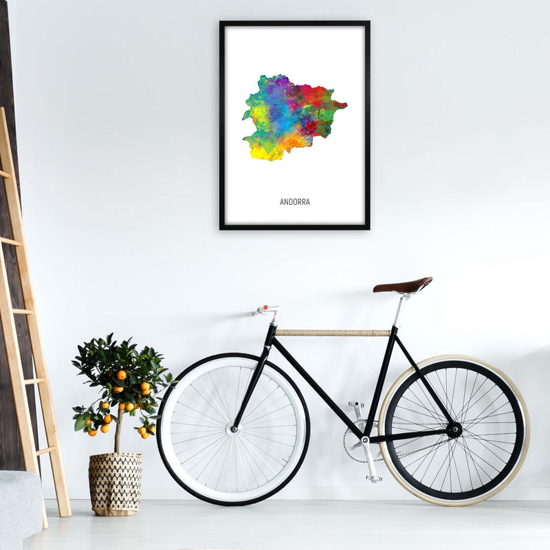 Andorra Watercolour Map Art Print by Michael Tompsett A1 White Frame