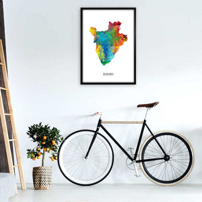 Burundi Watercolour Map Art Print by Michael Tompsett A1 White Frame