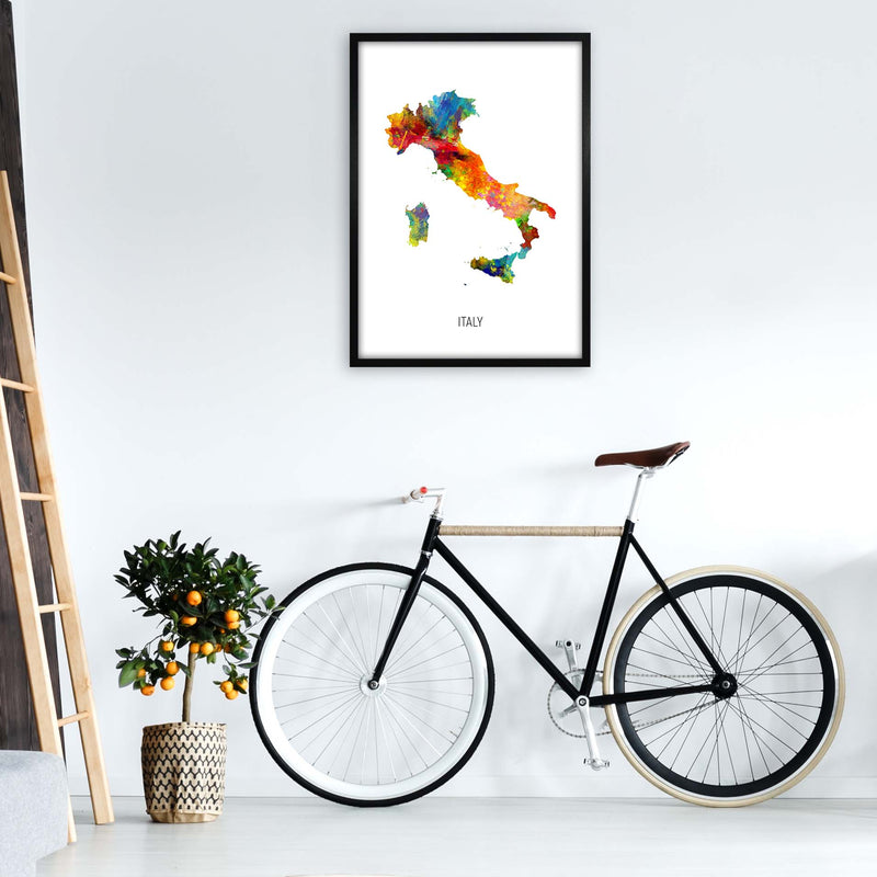 Italy Watercolour Map Art Print by Michael Tompsett A1 White Frame