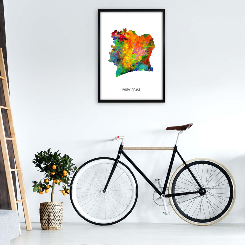 Ivory Coast Watercolour Map Art Print by Michael Tompsett A1 White Frame