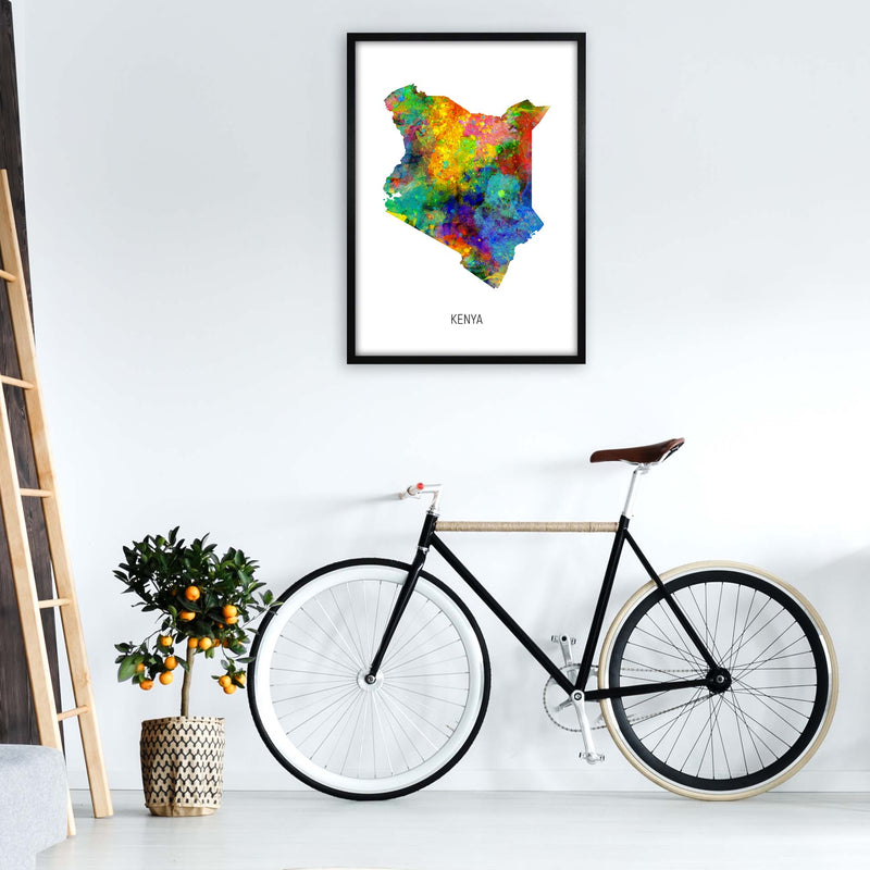 Kenya Watercolour Map Art Print by Michael Tompsett A1 White Frame