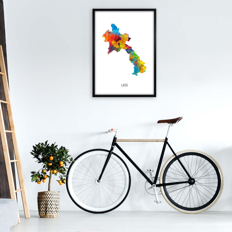 Laos Watercolour Map Art Print by Michael Tompsett A1 White Frame