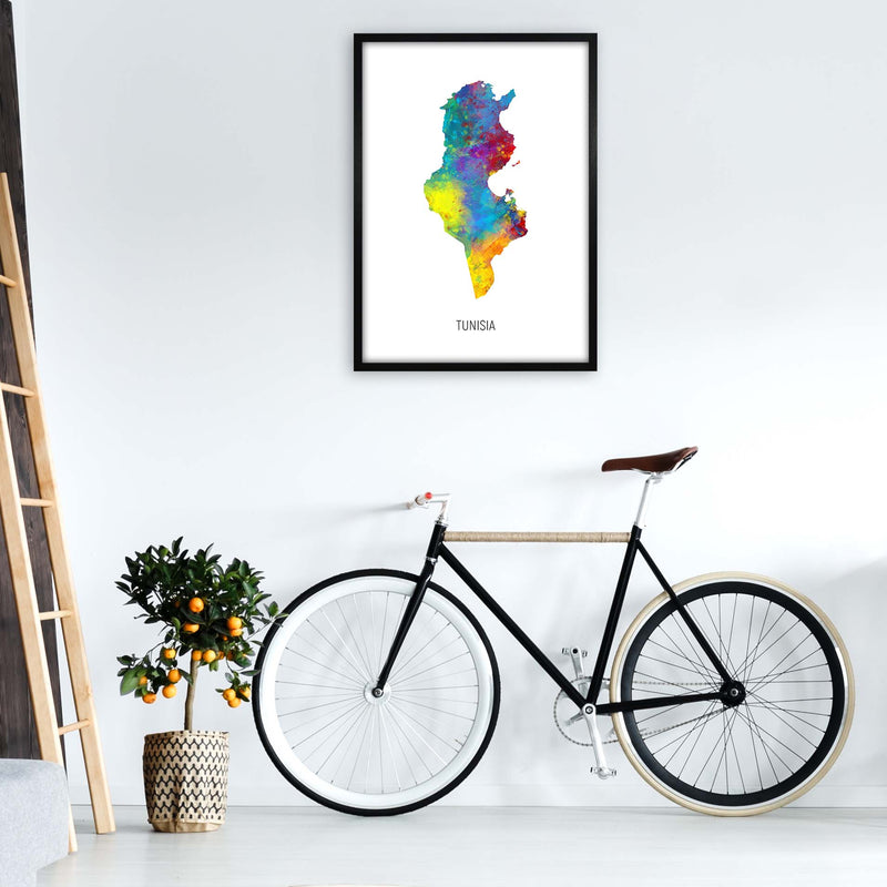 Tunisia Watercolour Map Art Print by Michael Tompsett A1 White Frame