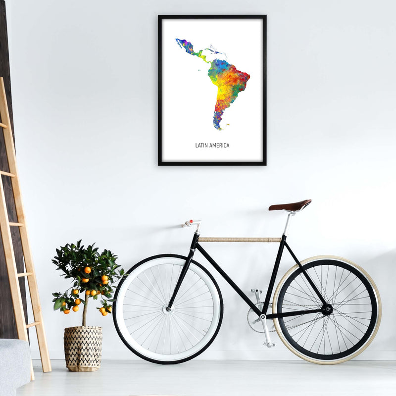 Latin America Watercolour Map Art Print by Michael Tompsett A1 White Frame