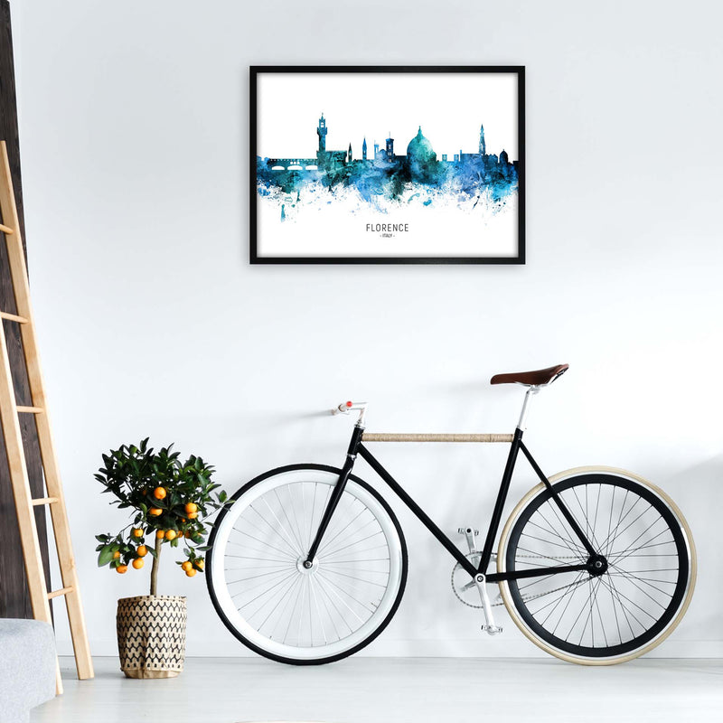 Florence Italy Skyline Blue City Name  by Michael Tompsett A1 White Frame