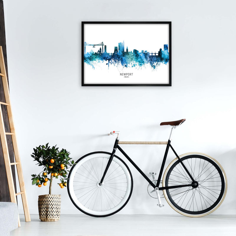 Newport Wales Skyline Blue City Name  by Michael Tompsett A1 White Frame