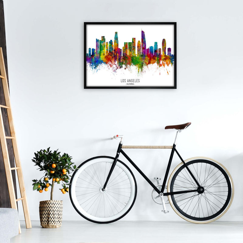 Los Angeles California Skyline Red City Name  by Michael Tompsett A1 White Frame