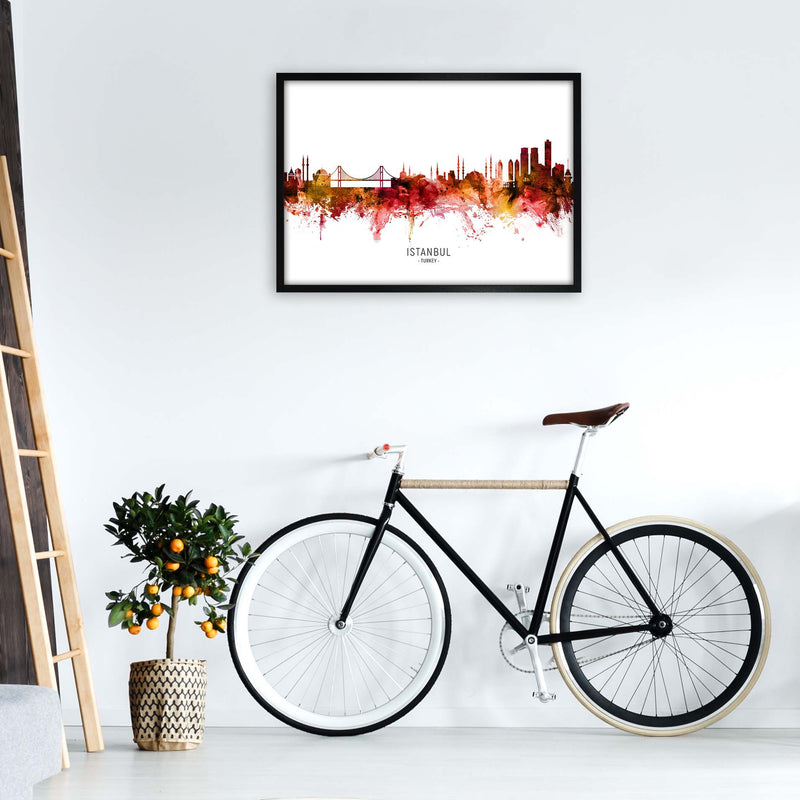 Istanbul Turkey Skyline Red City Name  by Michael Tompsett A1 White Frame
