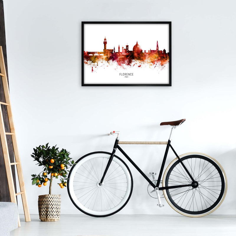 Florence Italy Skyline Red City Name  by Michael Tompsett A1 White Frame