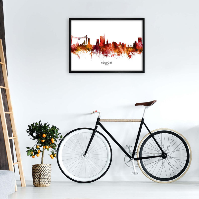 Newport Wales Skyline Red City Name Print by Michael Tompsett A1 White Frame