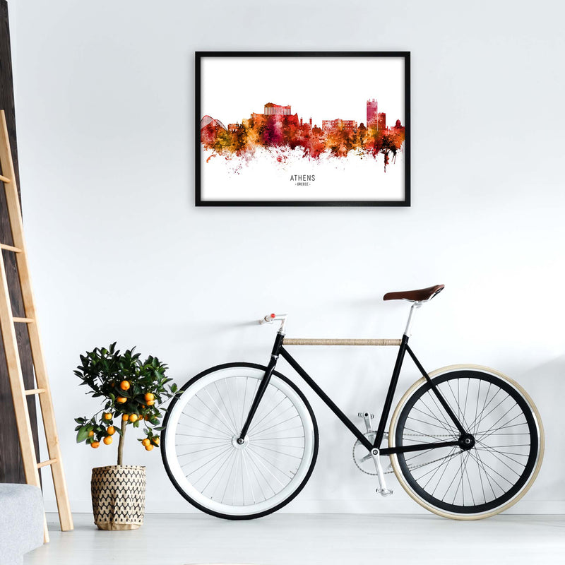 Athens Greece Skyline Red City Name Print by Michael Tompsett A1 White Frame