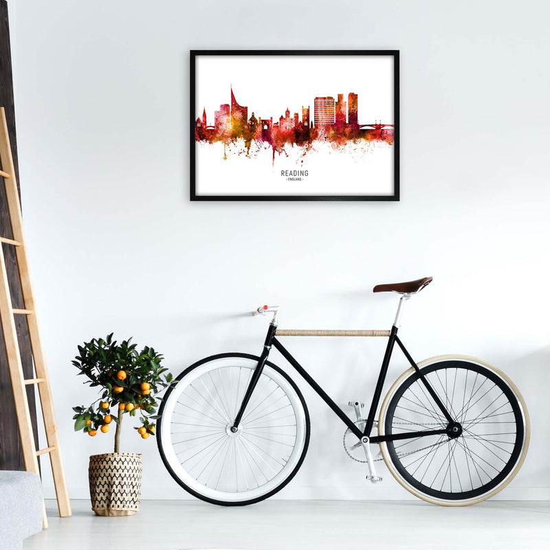 Reading England Skyline Red City Name  by Michael Tompsett A1 White Frame