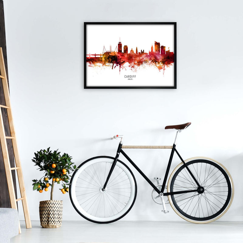 Cardiff Wales Skyline Red City Name Print by Michael Tompsett A1 White Frame
