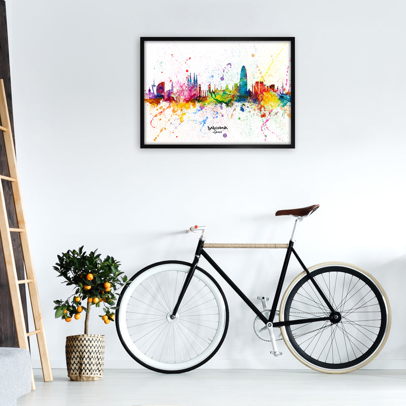 Barcelona Spain Skyline Splash Art Print by Michael Tompsett A1 White Frame