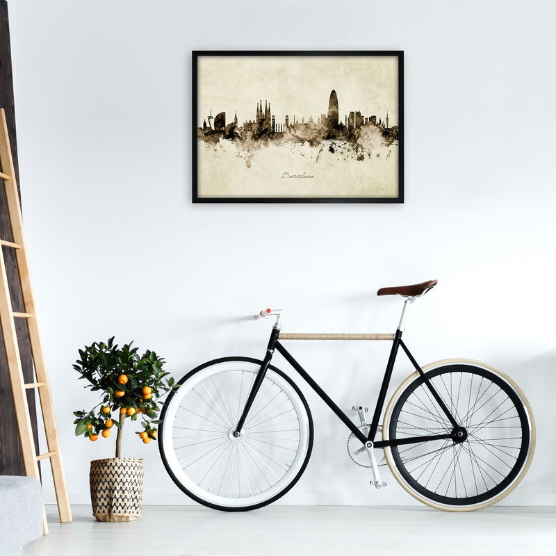 Barcelona Spain Skyline Vintage Art Print by Michael Tompsett A1 White Frame