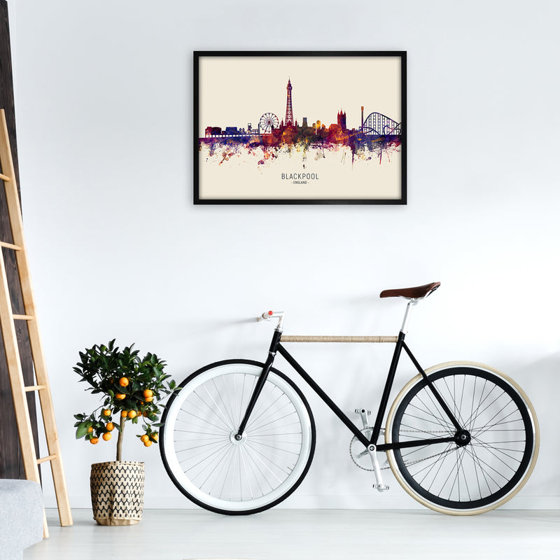 Blackpool England Skyline Autumn City Name Art Print by Michael Tompsett A1 White Frame