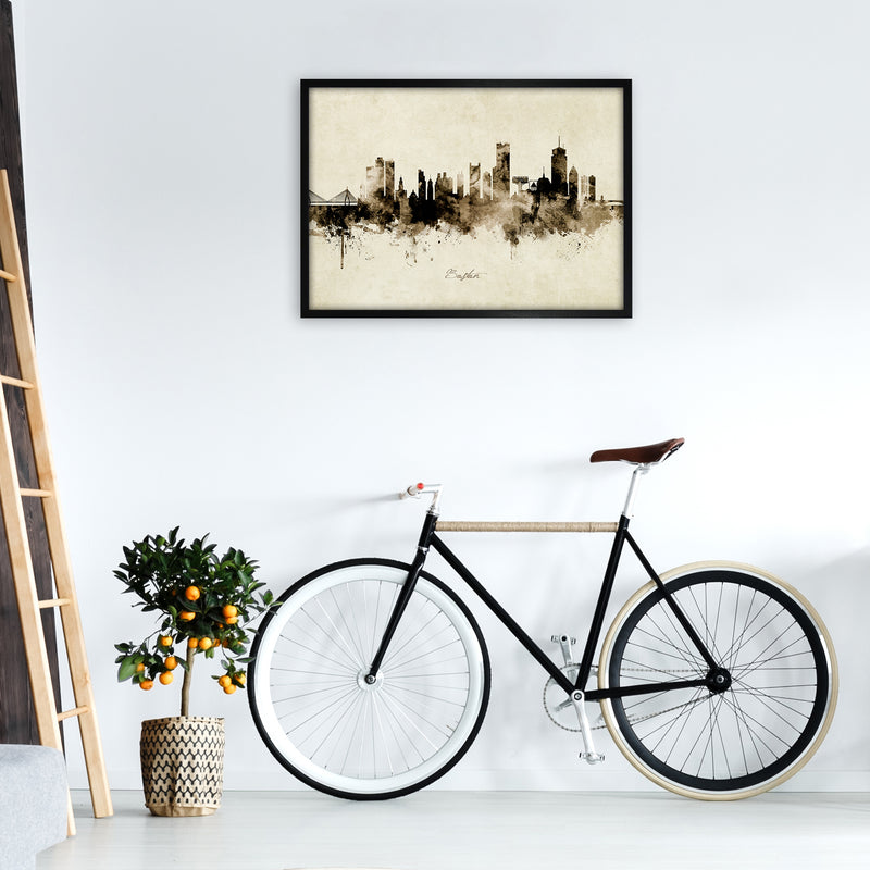 Boston Massachusetts Skyline Vintage Art Print by Michael Tompsett A1 White Frame