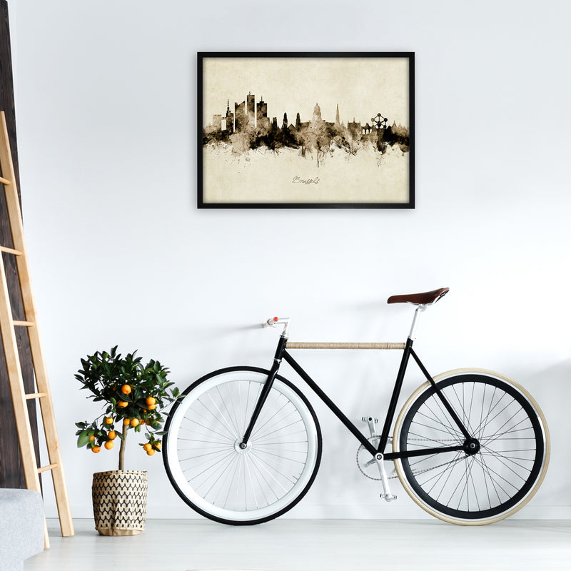 Brussels Belgium Skyline Vintage Art Print by Michael Tompsett A1 White Frame