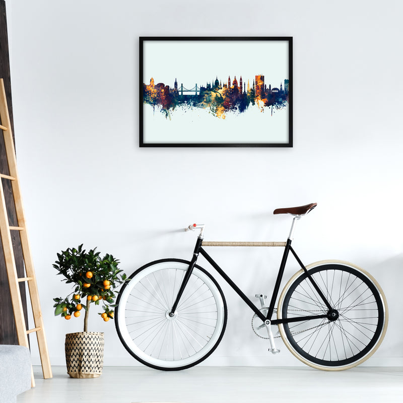 Budapest Hungary Skyline Blue Orange Art Print by Michael Tompsett A1 White Frame