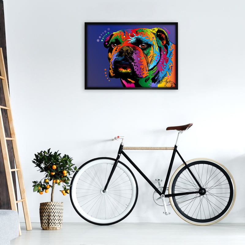 Bulldog Dog Blue Art Print by Michael Tompsett A1 White Frame