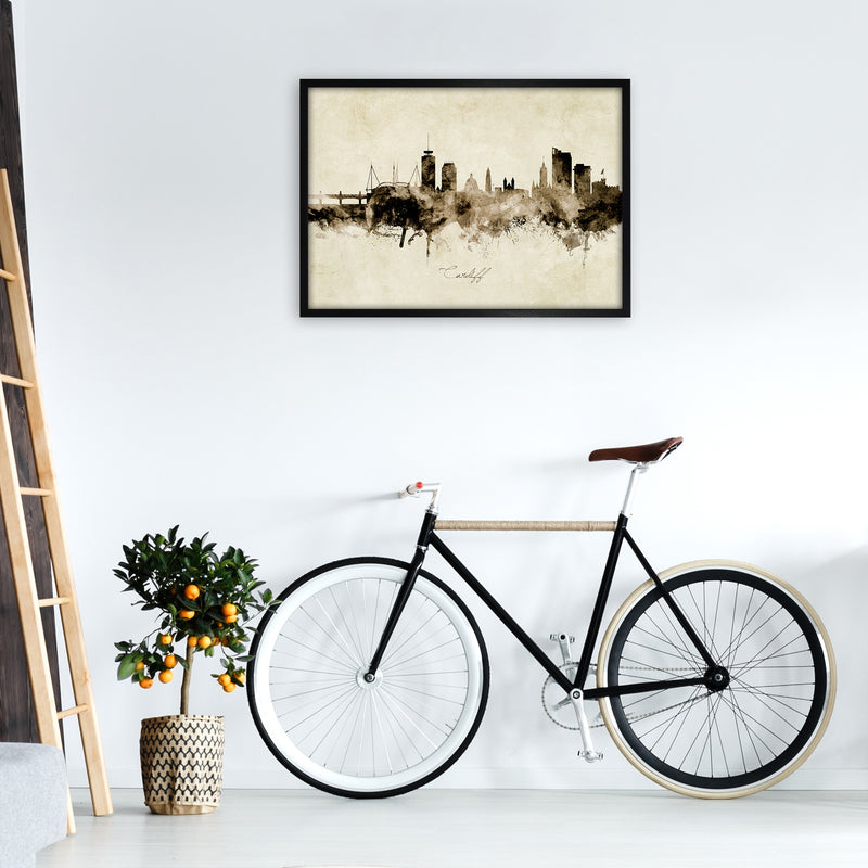 Cardiff Wales Skyline Vintage Art Print by Michael Tompsett A1 White Frame