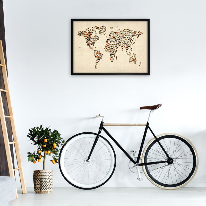 Cats Map of the World Art Print by Michael Tompsett A1 White Frame