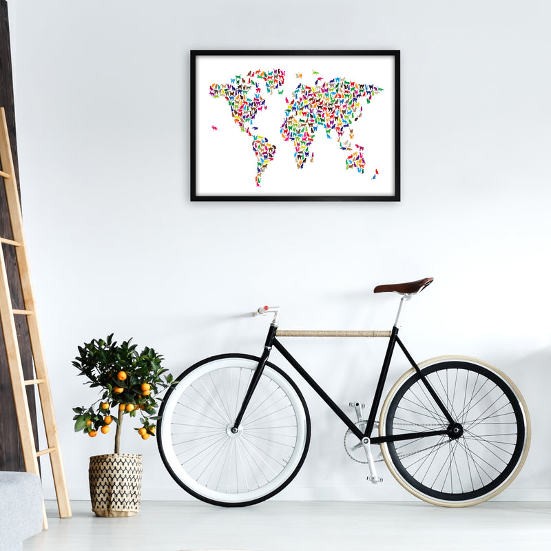 Cats Map of the World Colour Art Print by Michael Tompsett A1 White Frame