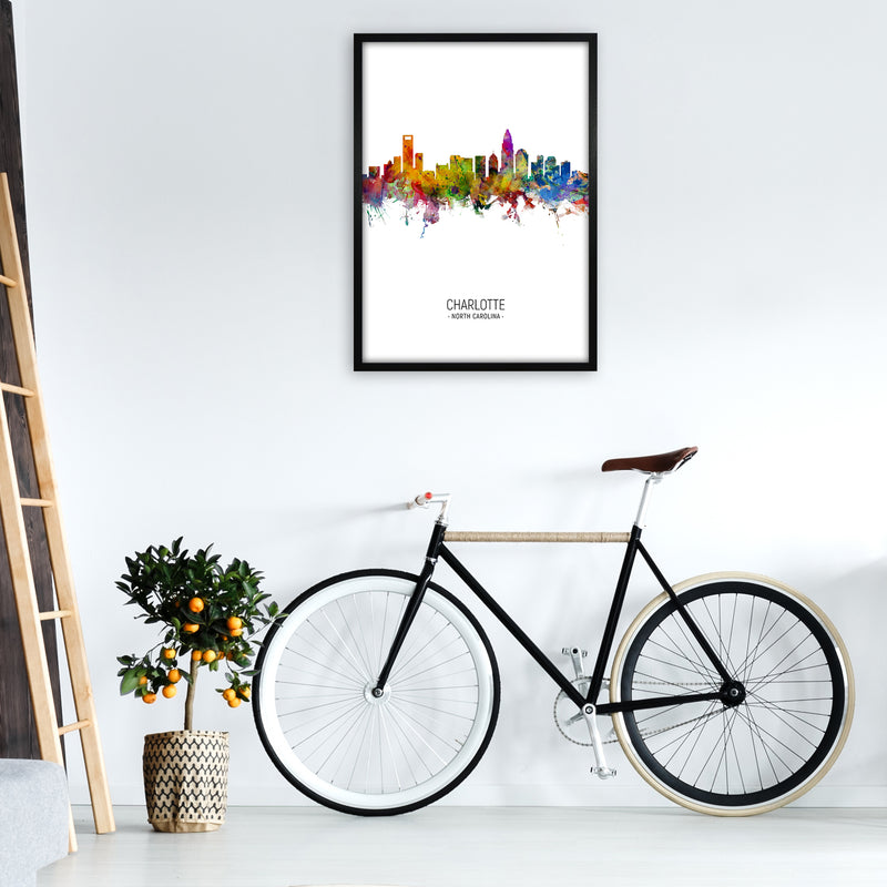 Charlotte North Carolina Skyline Portrait Art Print by Michael Tompsett A1 White Frame