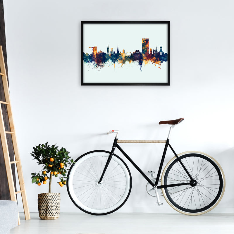 Cheltenham England Skyline Blue Orange Art Print by Michael Tompsett A1 White Frame