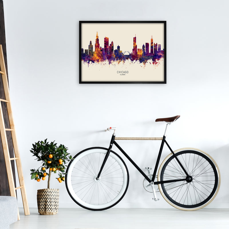 Chicago Illinois Skyline Autumn City Name Art Print by Michael Tompsett A1 White Frame