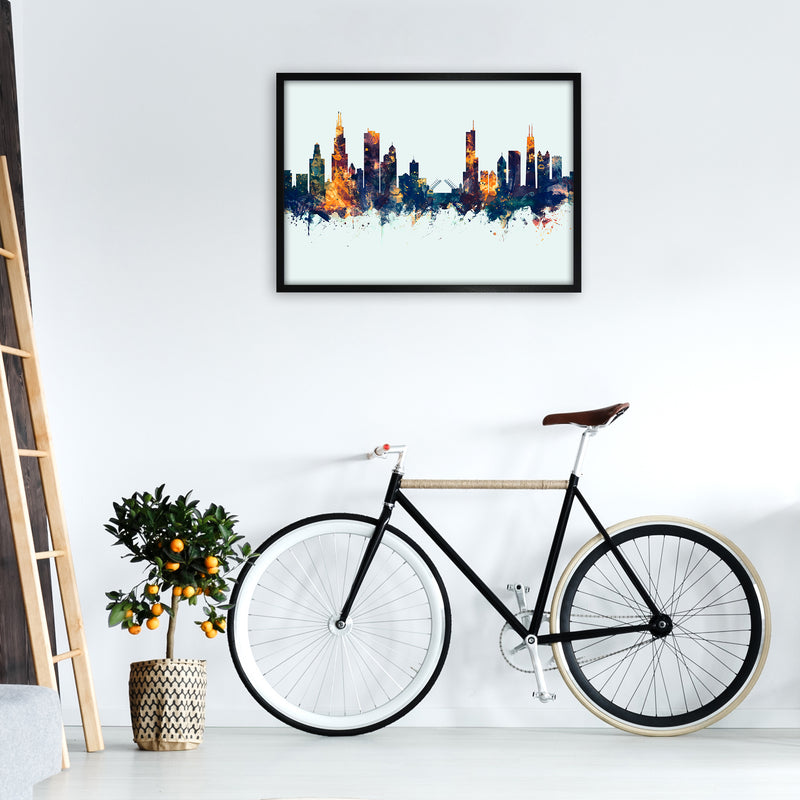 Chicago Illinois Skyline Blue Orange Art Print by Michael Tompsett A1 White Frame