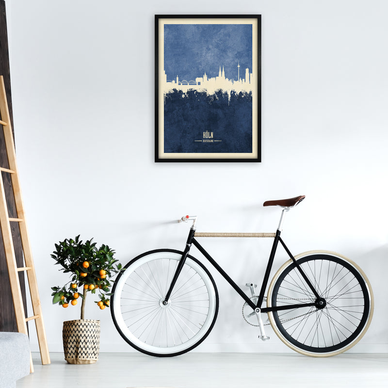 Cologne Germany Skyline Portrait Navy Art Print by Michael Tompsett A1 White Frame