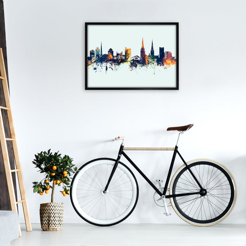 Coventry England Skyline Blue Orange Art Print by Michael Tompsett A1 White Frame