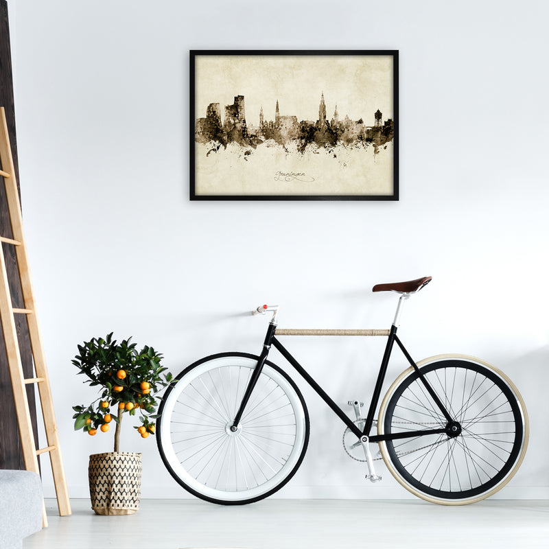 Groningen Netherlands Skyline Vintage Art Print by Michael Tompsett A1 White Frame