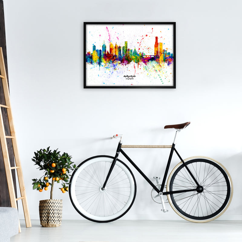 Melbourne Australia Skyline Splash Art Print by Michael Tompsett A1 White Frame