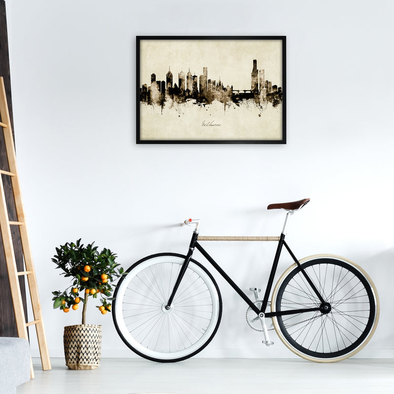 Melbourne Australia Skyline Vintage Art Print by Michael Tompsett A1 White Frame