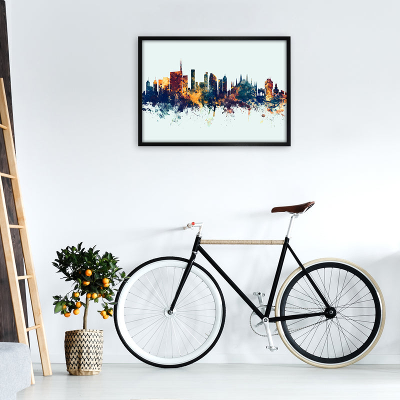 Milan Italy Skyline Blue Orange Art Print by Michael Tompsett A1 White Frame