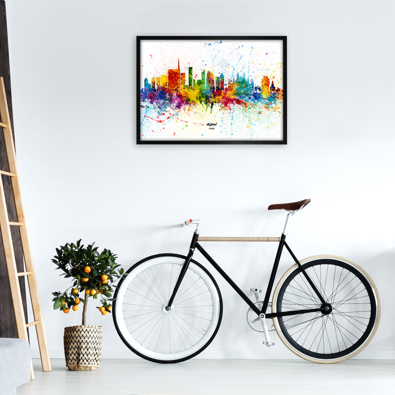 Milan Italy Skyline Splash Art Print by Michael Tompsett A1 White Frame