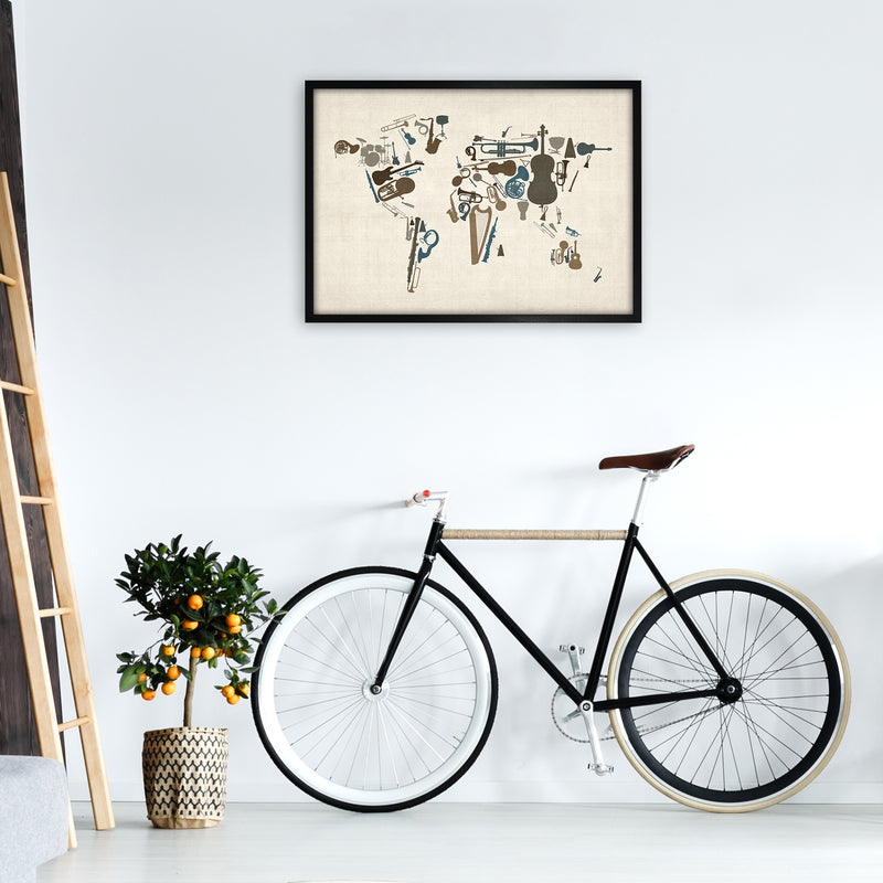 Music Instruments Map of the World Art Print by Michael Tompsett A1 White Frame