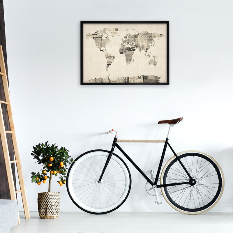 Old Postcards World Map Art Print by Michael Tompsett A1 White Frame