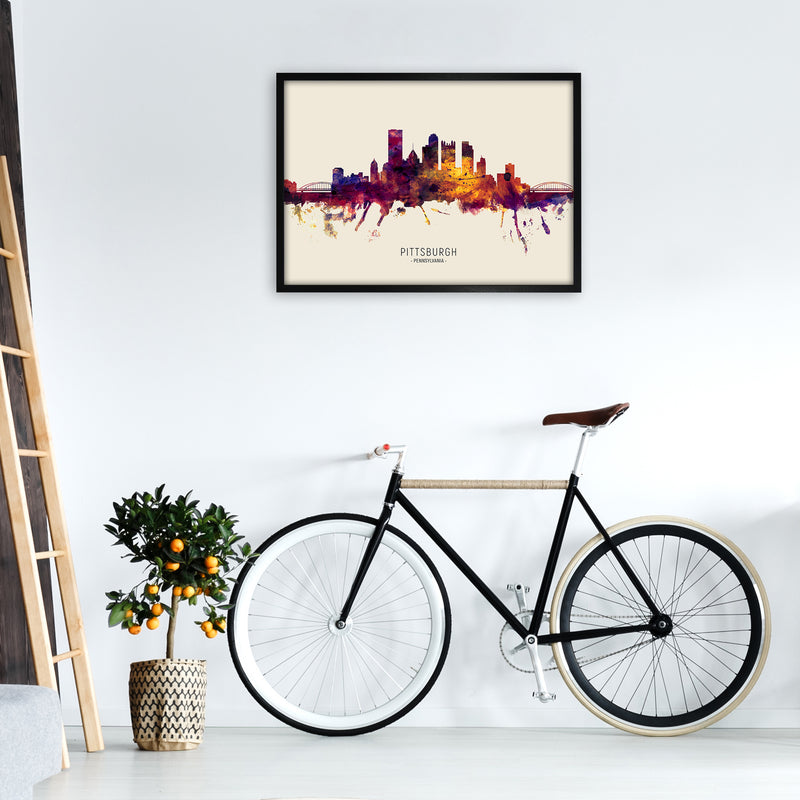 Pittsburgh Pennsylvania Skyline Autumn City Name Art Print by Michael Tompsett A1 White Frame