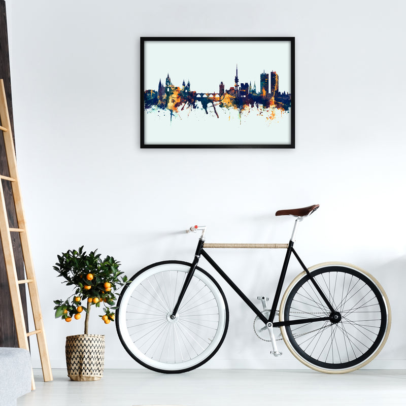 Prague Czech Republic Skyline Blue Orange Art Print by Michael Tompsett A1 White Frame