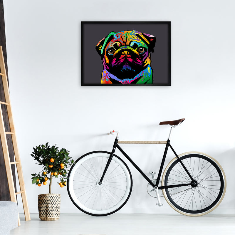 Pug Dog Charcoal Art Print by Michael Tompsett A1 White Frame