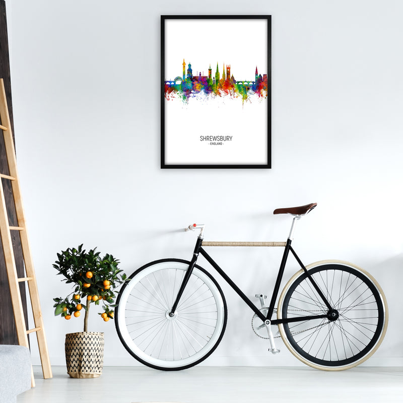 Shrewsbury England Skyline Portrait Art Print by Michael Tompsett A1 White Frame