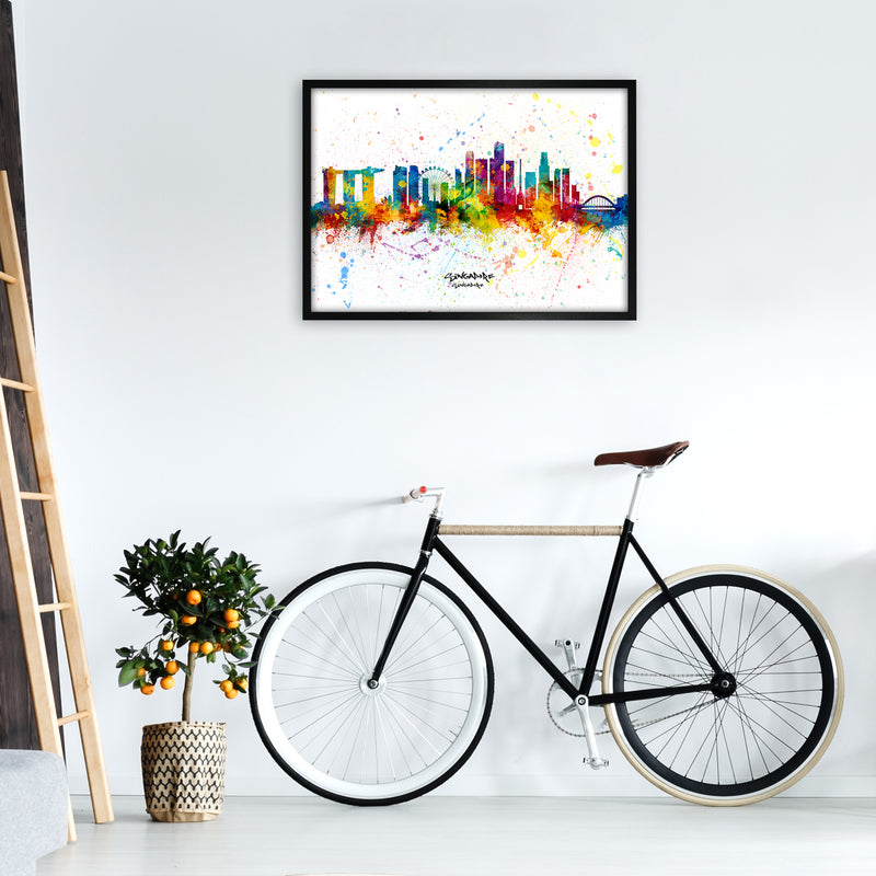 Singapore Singapore Skyline Splash Art Print by Michael Tompsett A1 White Frame