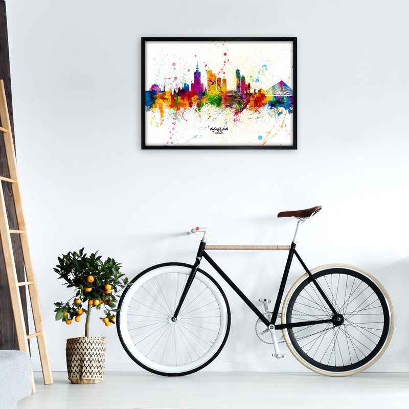 Warsaw Poland Skyline Splash Art Print by Michael Tompsett A1 White Frame