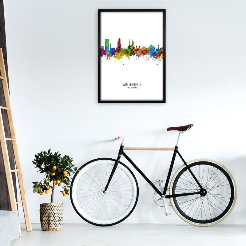 Winterthur Switzerland Skyline Portrait Art Print by Michael Tompsett A1 White Frame