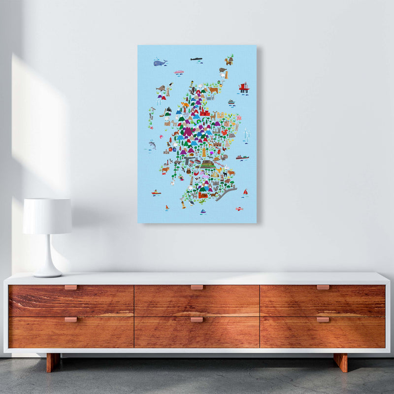 Animal Map of Scotland Blue Nursery Print by Michael Tompsett A1 Canvas