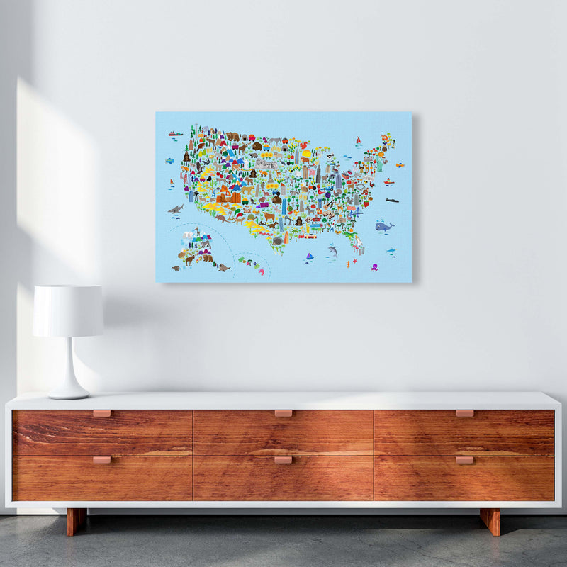 Animal Map of United States Blue Print by Michael Tompsett A1 Canvas